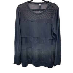 Yogalicious Shirt Black Mesh Panels Striped Long Sleeve Sweatshirt XL